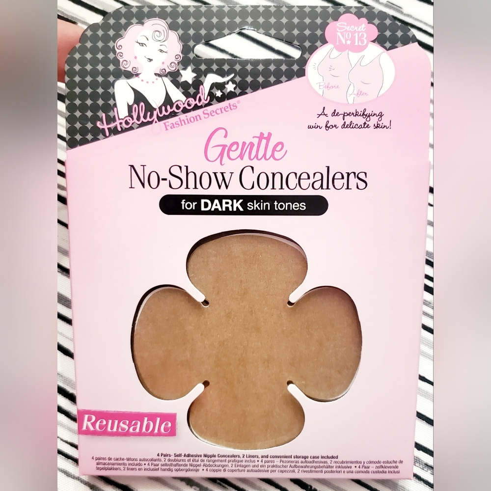 HFS Gentle No-Show Nipple Concealers, Dark‎ Skin Tones 4 Reusable Pairs NIB